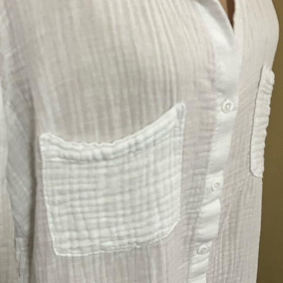 Cloth & Stone White Textured Button-Down Cotton Shirt Size XL Lagenlook Neutral - Picture 3 of 8